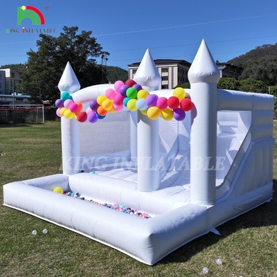 13x13x10ft تجاری سفید پرتاب خانه پرتاب بزرگ پرتاب قلعه بادکنک برای بچه ها بزرگسالان با اسلاید و توپ گودال