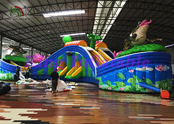 پارک آب بادی Inflatable Inflatable PVC با اسلاید و استخر برای تجاری